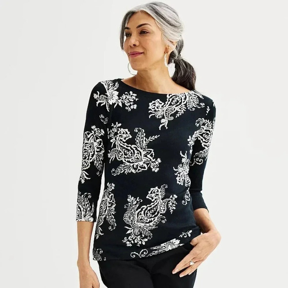 croft & barrow Tops - NWT Croft&Barrow Women 3/4 Sleeve Pullover Cotton Paisley Floral Shirt Size XXL